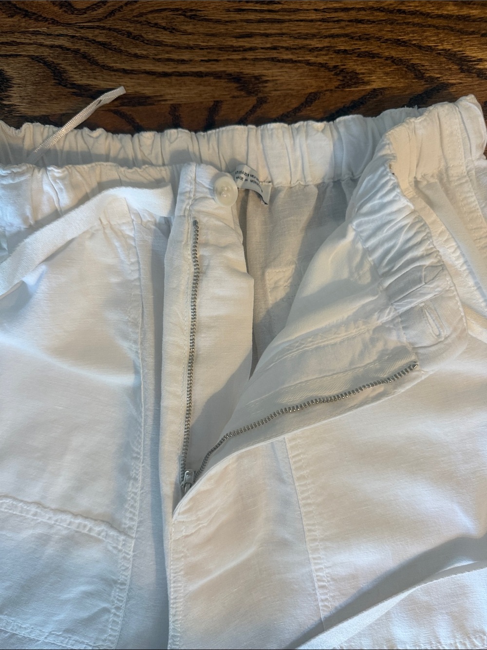 Zara White Drawstring Cargo-Style Joggers Linen and Cotton - Picture 4 of 12